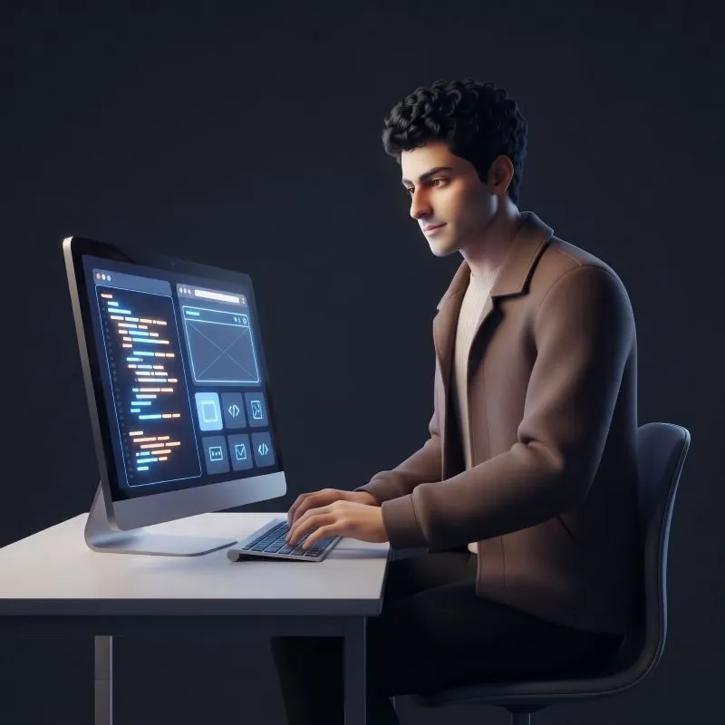 Web developer building a digital interface at a computer.